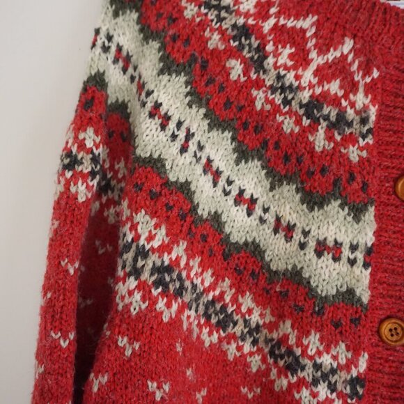 Vintage Encore Tricot Red 10% Wool Knit Icelandic Button Cardigan Sweater XL - Picture 9 of 16